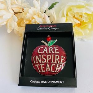 Apple Ornament. Care Inspire Teach.  Great gift for Professor or Teacher. NIB